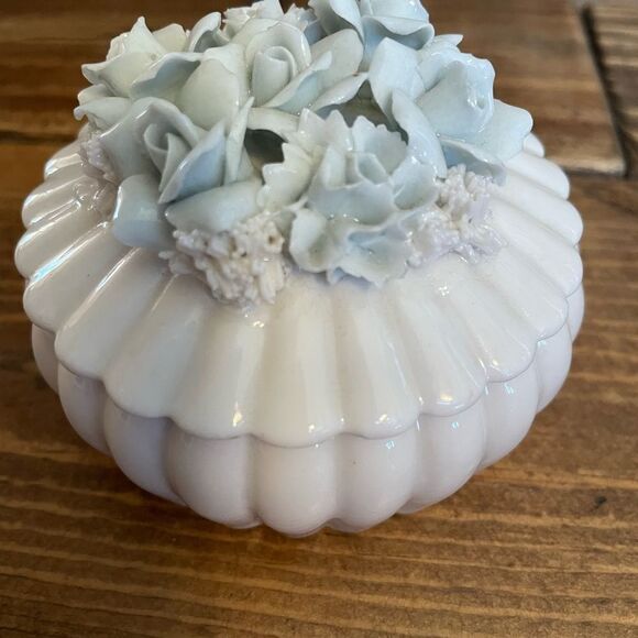 Vintage Japenese Rice Floral Porcelain Trinket Box - Picture 9 of 11